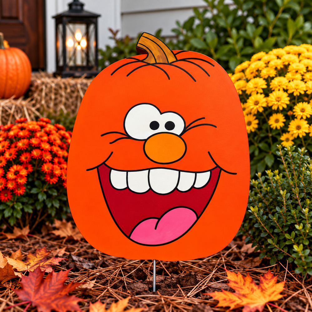 Hand Painted Wooden Pumpkin Yard Stake Halloween Fall Outdoor Decor Handmade